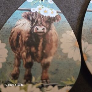 ❤️3/$15 Floral Cow Wooden Teardrop Earrings